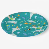 海のイルカと男の子の誕生日のパーティーの下で ペーパープレート (アングル)