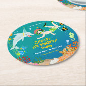 海のイルカと男の子の誕生日のパーティーの下で ラウンドペーパーコースター (アングル)