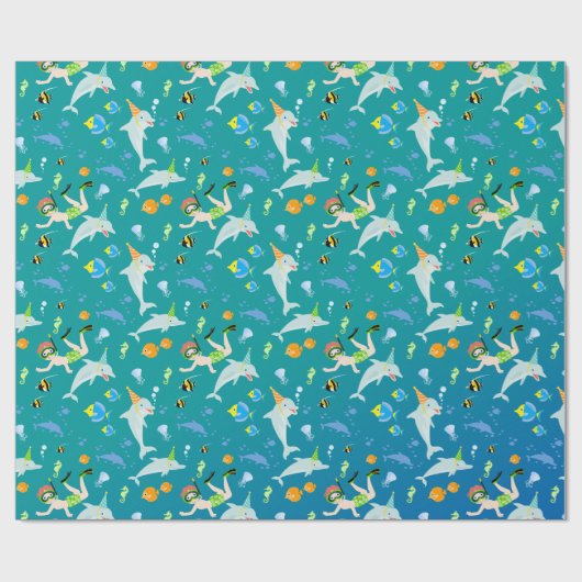 海のイルカと男の子の誕生日のパーティーの下で ラッピングペーパー (フラット)