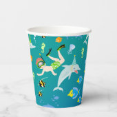 海のイルカと男の子の誕生日のパーティーの下で 紙コップ (裏面)