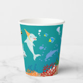 海のイルカと男の子の誕生日のパーティーの下で 紙コップ (裏面)
