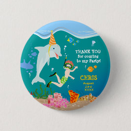 海のイルカと男の子の誕生日のパーティーの下で 缶バッジ