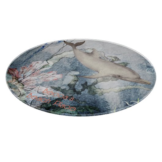 海のイルカのサンゴの水彩下 カッティングボード (角)