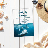 海のイルカの下のネイビーブルー結婚ズ アクリル招待状