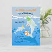 海のイルカの下の最初の誕生日ボーイパーティー 招待状 (スタンド正面)