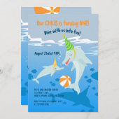 海のイルカの下の最初の誕生日ボーイパーティー 招待状 (正面/裏面)