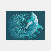 海のイルカの下の青 フリースブランケット (正面(横))