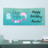 海のイルカの下 |女の子の誕生日パーティー 横断幕 (トレードショー)