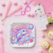 海のイルカの威厳のある赤ちゃんシャワーの下で ペーパープレート (パーティー)