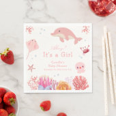 海のイルカの少女の赤ちゃんシャワーの下でピンクかわいい スタンダードランチョンナプキン (インサイチュ)