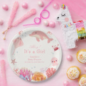 海のイルカの少女の赤ちゃんシャワーの下でピンクかわいい ペーパープレート (パーティー)