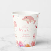 海のイルカの少女の赤ちゃんシャワーの下でピンクかわいい 紙コップ (裏面)