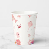 海のイルカの少女の赤ちゃんシャワーの下でピンクかわいい 紙コップ (左)