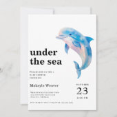 海のイルカの水色のベビーシャワーの下 招待状 (正面)