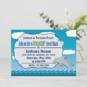 海のイルカの誕生日の招待状のおもしろい 招待状 (スタンド正面)