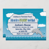 海のイルカの誕生日の招待状のおもしろい 招待状 (正面/裏面)