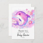 海のイルカの赤ちゃんシャワーの下で幸せ サンキューカード (正面/裏面)