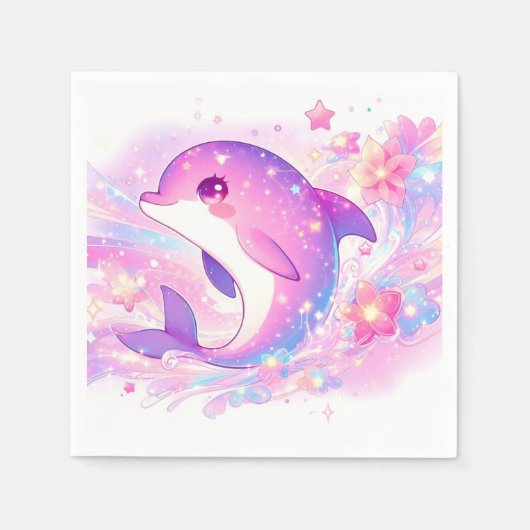 海のイルカの赤ちゃんシャワーの下で幸せ スタンダードカクテルナプキン (正面)