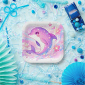 海のイルカの赤ちゃんシャワーの下で幸せ ペーパープレート (パーティー)