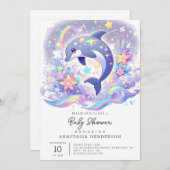 海のイルカの赤ちゃんシャワーの下で 招待状 (正面/裏面)