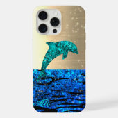 海のイルカ、スパークル、モノグラム iPhoneケース (裏面)