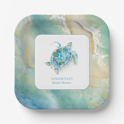 海のウェディングシャワーのための水彩の海の紙皿 ペーパープレート (正面)