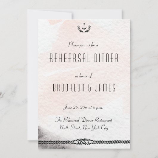 海のウェディングリハーサル招待状 水彩桃色 招待状 (正面)