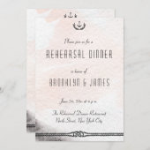 海のウェディングリハーサル招待状 水彩桃色 招待状 (正面/裏面)