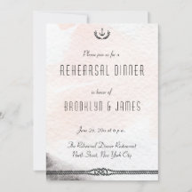 海のウェディングリハーサル招待状 水彩桃色