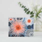 海のウニの青いリノカット ポストカード (スタンド正面)