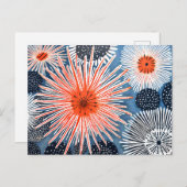 海のウニの青いリノカット ポストカード (正面/裏面)