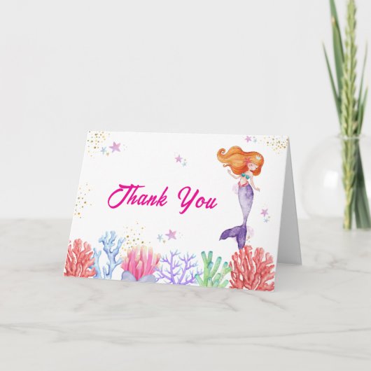 海のエレガント下で人魚の珊瑚の赤ちゃんシャワー サンキューカード (正面)