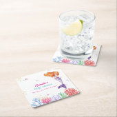 海のエレガント下で人魚の珊瑚の赤ちゃんシャワー スクエアペーパーコースター (インサイチュ)