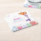 海のエレガント下で人魚の珊瑚の赤ちゃんシャワー スクエアペーパーコースター (アングル)