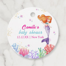 海のエレガント下で人魚の珊瑚の赤ちゃんシャワー フェイバータグ