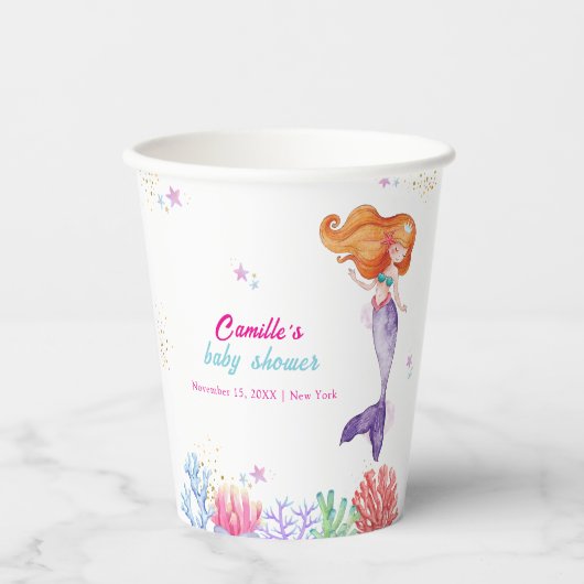 海のエレガント下で人魚の珊瑚の赤ちゃんシャワー 紙コップ (正面)