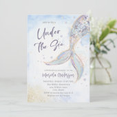 海のエレガント下の水彩人魚の尾ベビー 招待状 (スタンド正面)