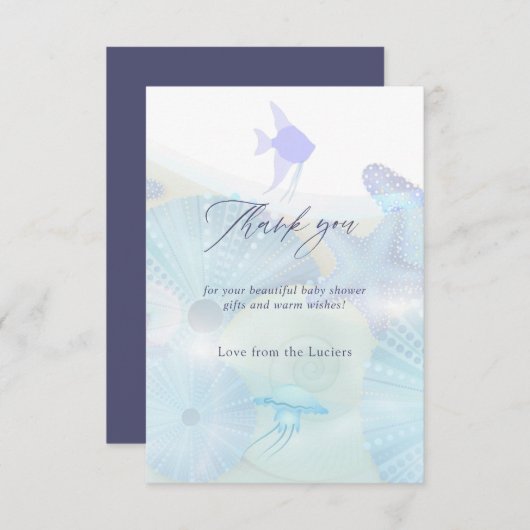 海のエレガント海をテーマにした男の子のシャワー サンキューカード (正面/裏面)
