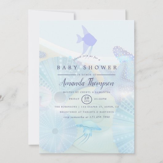 海のエレガント海をテーマにした男の子のシャワー 招待状 (正面)