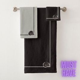 海のエレガント生活カタツムリ海の海の中性モノクロ バスタオルセット