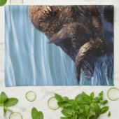 海のオッターの母親と昆布とパップ キッチンタオル (折り畳み)