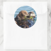 海のオッターの母親と昆布とパップ ラウンドシール (バッグ)