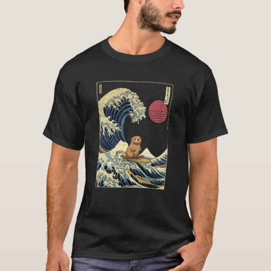 海のオッタ日本のー神奈川ウェーブサおもしろいーフ動物 Tシャツ (正面)