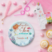 海のオレンジマーメイド1st誕生日の女の子 ペーパープレート (パーティー)