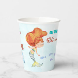 海のオレンジマーメイド1st誕生日の女の子 紙コップ