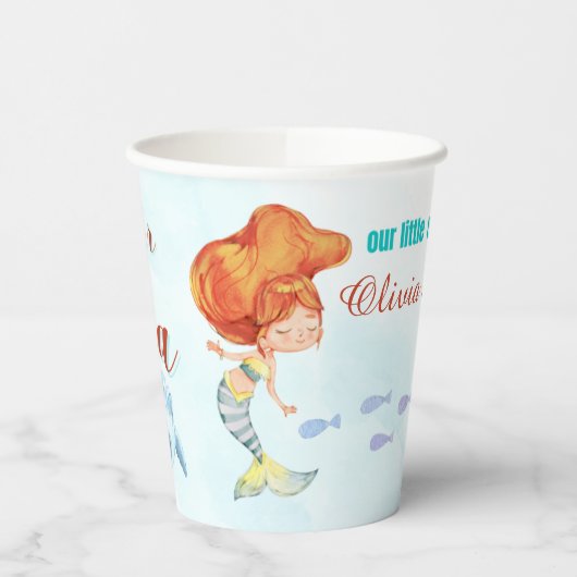 海のオレンジマーメイド1st誕生日の女の子 紙コップ (左)