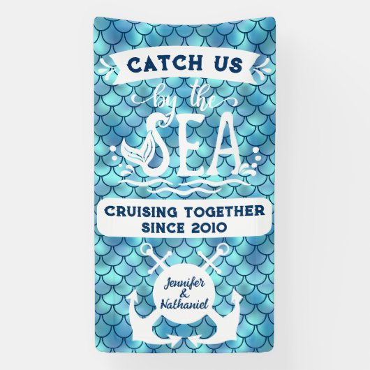 海のカップルのクルーズドアで我々をキャッチ 横断幕 (縦)