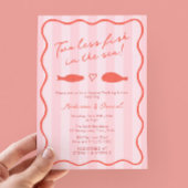 海のカップルのシャワーで手描き魚を2つ減らした 招待状