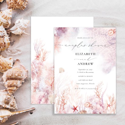 海のカップルの下の水色シャワー招待状 招待状