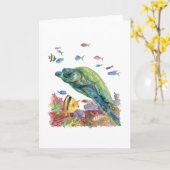 海のカメと魚たち  カード (黄色い花)